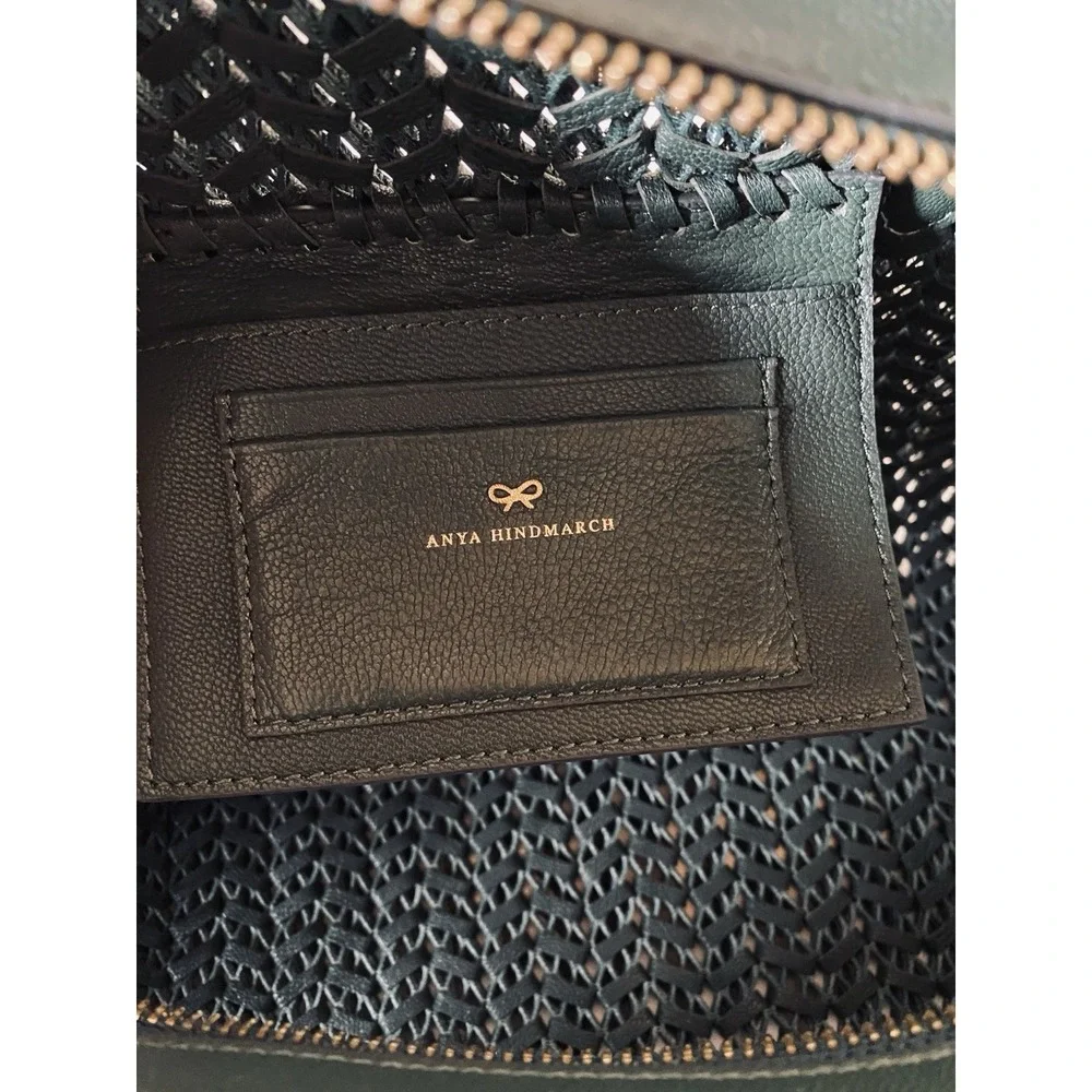 Anya Hindmarch Neeson Zip Top Handbag Woven‎ Braided Leather Top Handle Green
